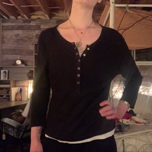 Button down black 3/4 sleeves shirt